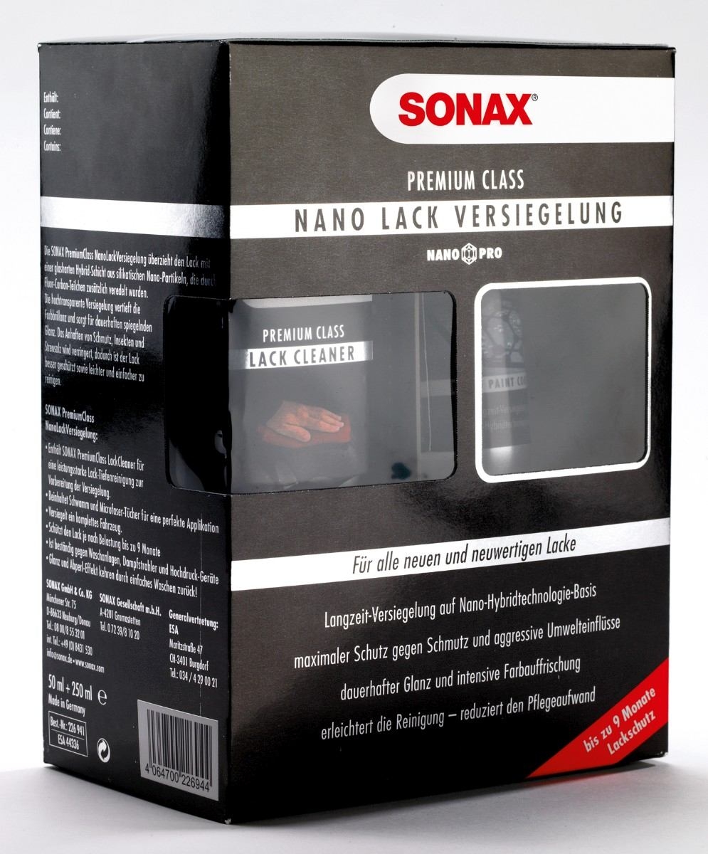 Sonax 226941. Tăng độ sáng bóng, bảo vệ bề mặt sơn nhựa một cách toàn diện bằng công nghệ sơn phủ NanoPro cao cấp.